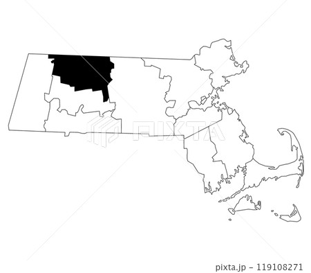 Map of Franklin County in Massachusetts state on white background. single County map highlighted by black colour on Massachusetts map. UNITED STATES, US 119108271