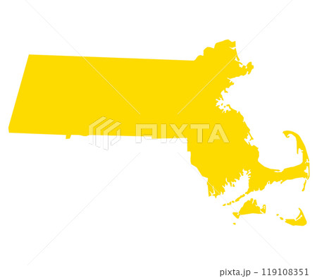 Massachusetts solid map in yellow color 119108351