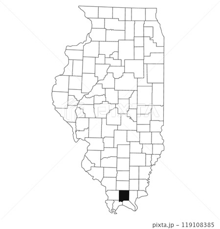 Map of Johnson County in Illinois state on white background. single County map highlighted by black colour on Illinois map. UNITED STATES, US Map of Johnson County in Illinois state on white background. single County map highlighted by black colour on Illinois map. UNITED STATES, US 119108385
