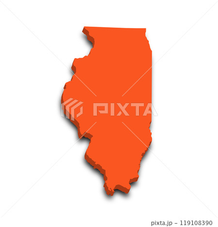 3d Map of Illinois state with color. United State of America, US, United State. 3d Map of Illinois state with color. United State of America, US, United State. 119108390
