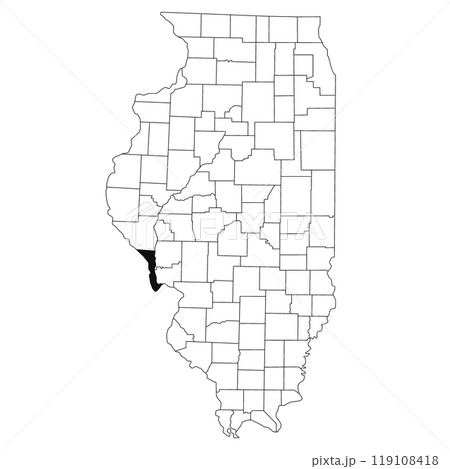 Map of Calhoun County in Illinois state on white background. single County map highlighted by black colour on Illinois map. UNITED STATES, US Map of Calhoun County in Illinois state on white background. single County map highlighted by black colour on Illinois map. UNITED STATES, US 119108418