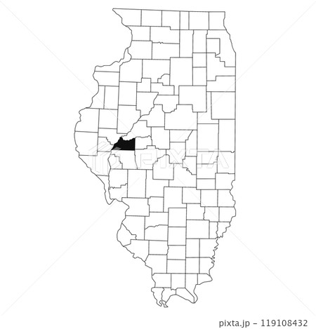 Map of Cass County in Illinois state on white background. single County map highlighted by black colour on Illinois map. UNITED STATES, US 119108432