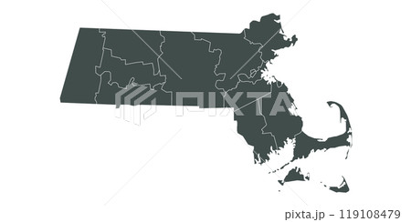 Massachusetts administrative map. counties map of Massachusetts, blank Map, empty map of Massachusetts 119108479