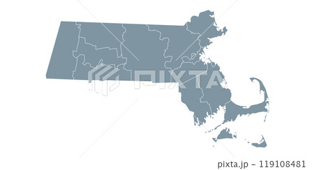 Massachusetts administrative map. counties map of Massachusetts, blank Map, empty map of Massachusetts 119108481