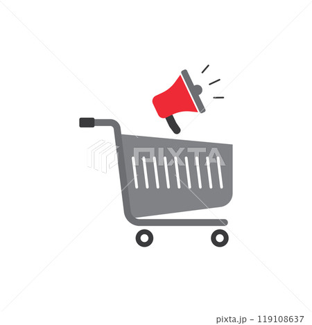 megaphone above gray shopping cart megaphone above gray shopping cart 119108637