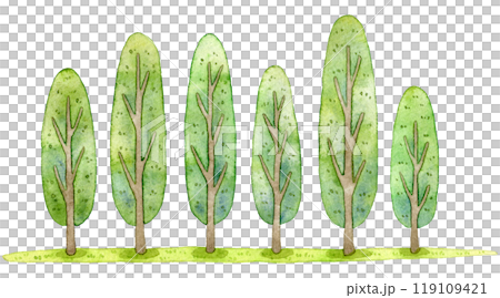 Bright green tree line watercolor illustration 119109421