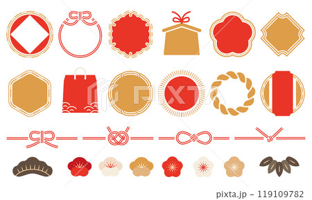 年賀状やお正月で使える和の飾りとフレームセット_文字なし 119109782