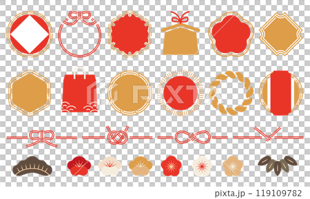 年賀状やお正月で使える和の飾りとフレームセット_文字なし 119109782