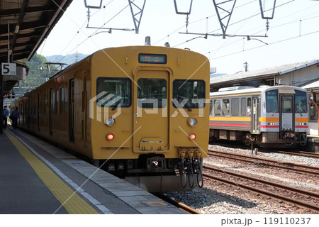 新見駅に停車中の伯備線115系1600番台（岡山⇔新見） 119110237