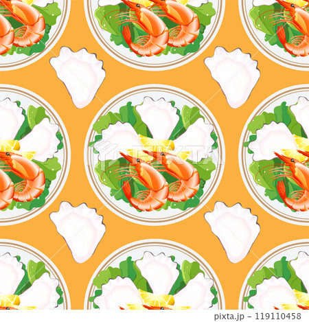 Seafood Pattern with Shrimp and Oysters 119110458