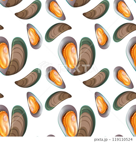 Seamless Seafood Mussel Pattern Design 119110524