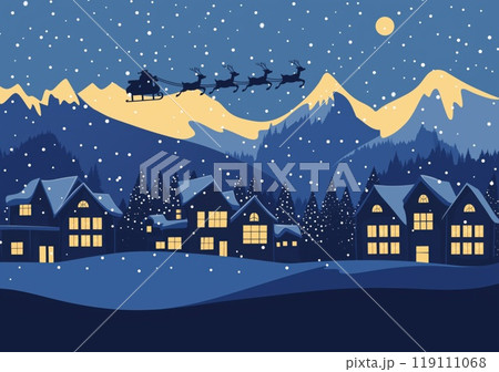 over the village in the christmas eve 119111068