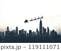 Santa claus and reindeer sending gifts for everyone 119111071