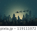 Santa claus and reindeer sending gifts for everyone 119111072