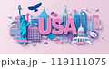 USA landmarks and symbols with sweet color design 119111075