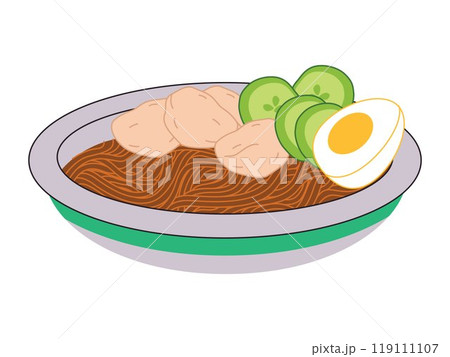 Mie Aceh Indonesia traditional food fried noodle spices vegetable prawn shrimp meat ingredient cuisine culinary tasty food spicy flavorful deign icon set colorful 119111107