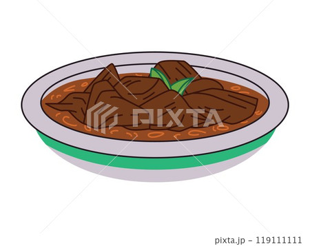 Rendang famous Padang Indonesia traditional cuisine beef meat ingredient spice Minangkabau food West Sumatra design icon set colorful Rendang famous Padang Indonesia traditional cuisine beef meat ingredient spice Minangkabau food West Sumatra design icon set colorful 119111111