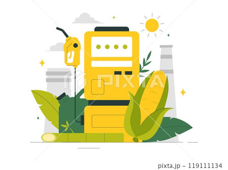 Biofuel Life Cycle of Natural Materials and Plants with Green Barrels and Biogas Production Energy in a Flat Cartoon Background Vector Illustration Biofuel Life Cycle of Natural Materials and Plants with Green Barrels and Biogas Production Energy in a Flat Cartoon Background Vector Illustration 119111134