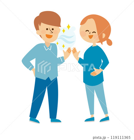 息の爽やかな男性　夫婦　カップル　かわいいイラスト素材 119111365
