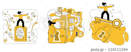 Data storage vector illustration. The concept data storage is intricately woven into fabric cyberspace Robust data storage practices fortify foundations internet tech services Informational harmony 119111394