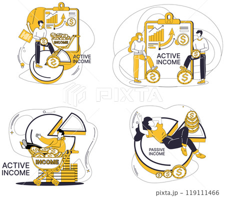 Salary earnings vector illustration. Career, sturdy vessel, sails on waters salary earnings towards horizon success Budget, compass, guides expedition through terrain salary earnings 119111466