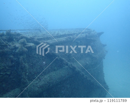 海の中にある白浜の沈没船の一部 119111789