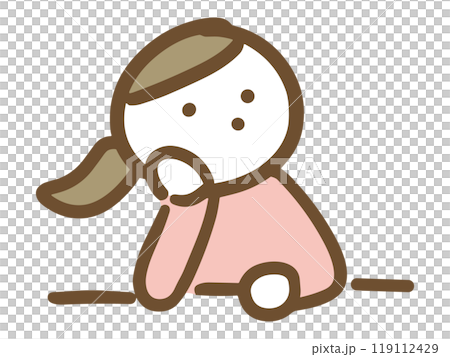 一位穿著休閒服的年輕女子（上半身）托著下巴，神思恍惚。 119112429