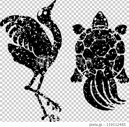 鶴亀 和風 版画 判子 切り絵 手描き イラスト素材のイラスト素材