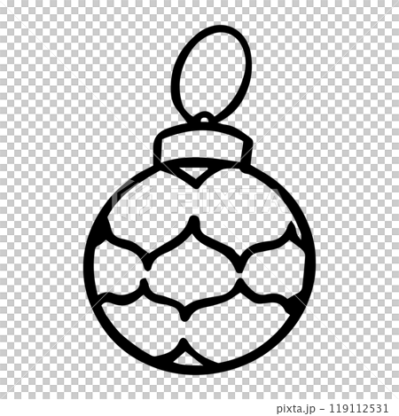 手書き　クリスマスの丸いオーナメント　モノクロ 119112531