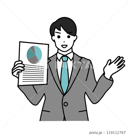 ビジネスマンが報告書を持つシンプルなイラスト ビジネスマンが報告書を持つシンプルなイラスト 119112767