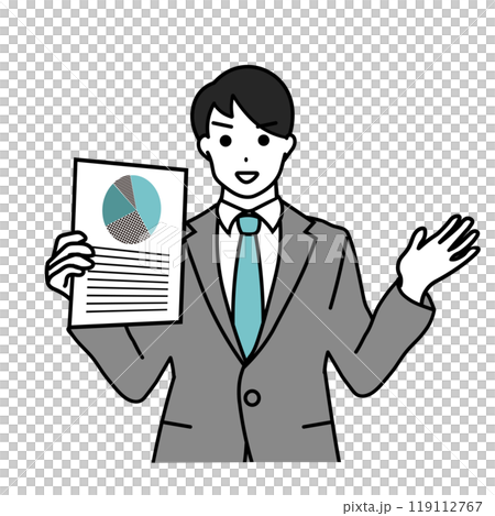 ビジネスマンが報告書を持つシンプルなイラスト ビジネスマンが報告書を持つシンプルなイラスト 119112767