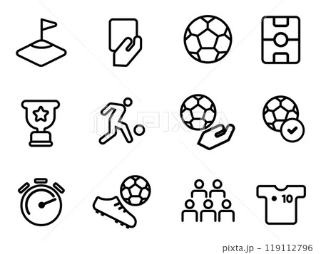 Soccer football icon set collection sport field match statistics goal possession corner ball possession penalty shirt time corner training Soccer football icon set collection sport field match statistics goal possession corner ball possession penalty shirt time corner training 119112796