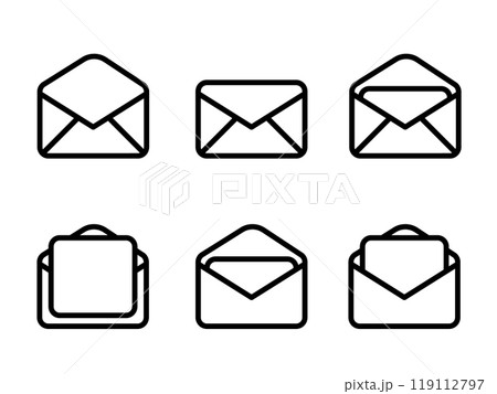 Envelope mail email icon set collection open closed outline line style simple message symbol communication 119112797