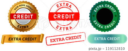 Extra credit colorful stamps badge offer plus point finance chance emblem sticker grunge texture ribbon design icon set collection 119112810