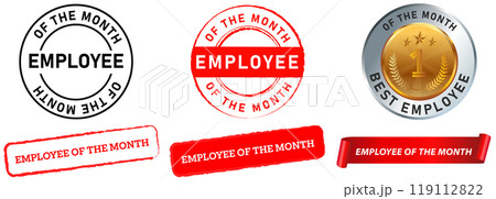 Employee of the month emblem appreciation awards best worker medal stamp colorful sticker grunge texture design icon set collection 119112822