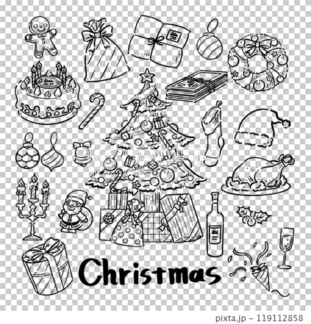 Handwritten Christmas set monochrome Handwritten Christmas set monochrome 119112858