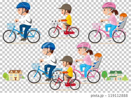 Family wearing bicycle helmets 01 119112888