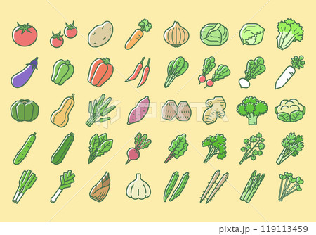 シンプルな野菜のイラストセット（線画＆カラー） 119113459
