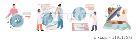 Science. Vector illustration. Analysis research findings helps to identify trends and patterns Scientists investigate underlying mechanisms behind observed phenomena Education plays vital role 119113572