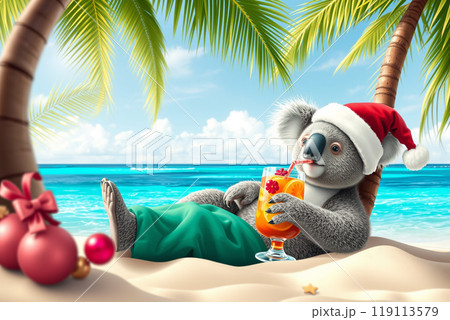 サンタ帽をかぶったコアラ - トロピカルビーチで楽しむクリスマス 119113579