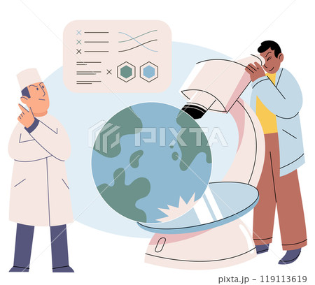Science. Vector illustration. Scientists examine various factors to gain insights into complex phenomena The examination scientific data requires attention to detail and accuracy Analysis research 119113619