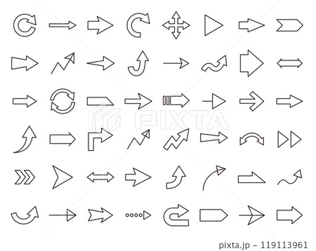 矢印のベクターイラストセット。アイコン、シンプル、線、線画 119113961