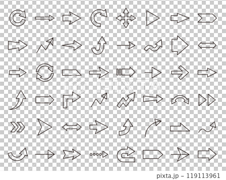 矢印のベクターイラストセット。アイコン、シンプル、線、線画 119113961