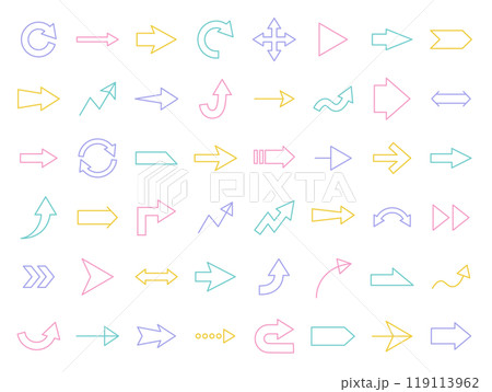 矢印のベクターイラストセット。アイコン、シンプル、線、線画 矢印のベクターイラストセット。アイコン、シンプル、線、線画 119113962