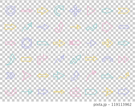 矢印のベクターイラストセット。アイコン、シンプル、線、線画 矢印のベクターイラストセット。アイコン、シンプル、線、線画 119113962