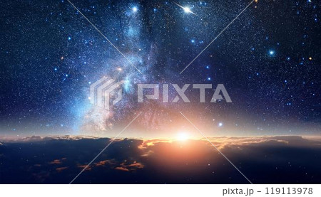 銀河と星の夜空背景 119113978