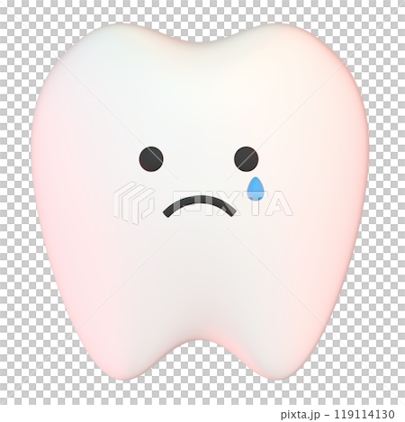 白牙角色的 3D 插圖，從正面看臉（哭臉） 119114130