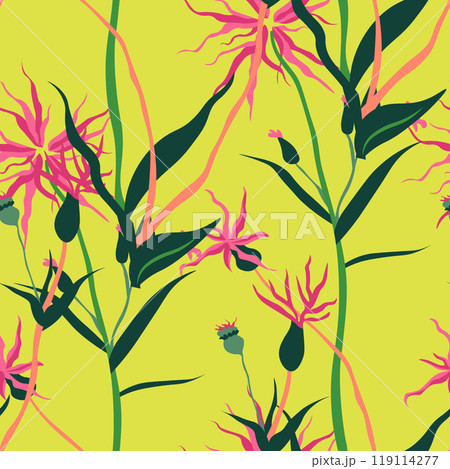 Tropical Pink Flowers Pattern vector Tropical Pink Flowers Pattern vector 119114277