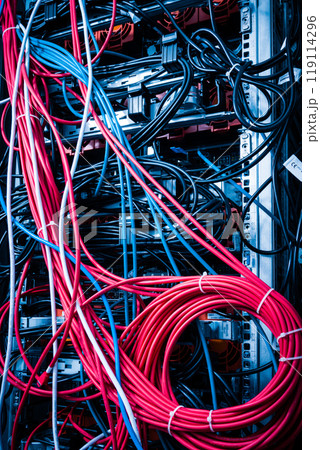 network cables connected into server inside data center network cables connected into server inside data center 119114296