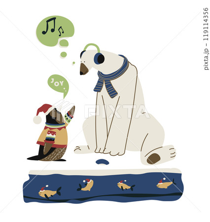 Bear And Penguin Singing Together 119114356